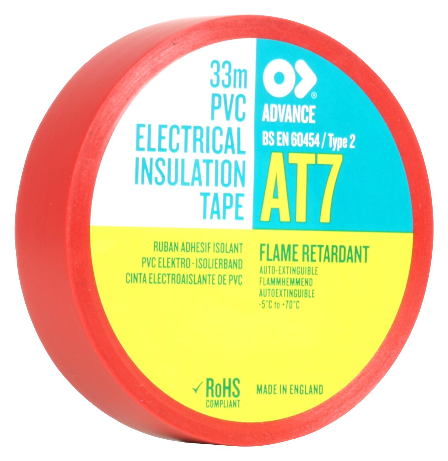 Advance Tapes At7 Red 33M X 19Mm Electrical Insultape, Pvc, 33M X 19Mm