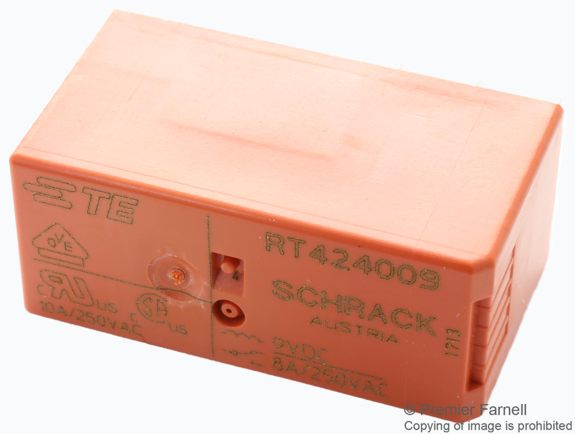 Schrack - Te Connectivity Rt424009.. Power Relay, Dpdt, 8A, 250Vac, Th