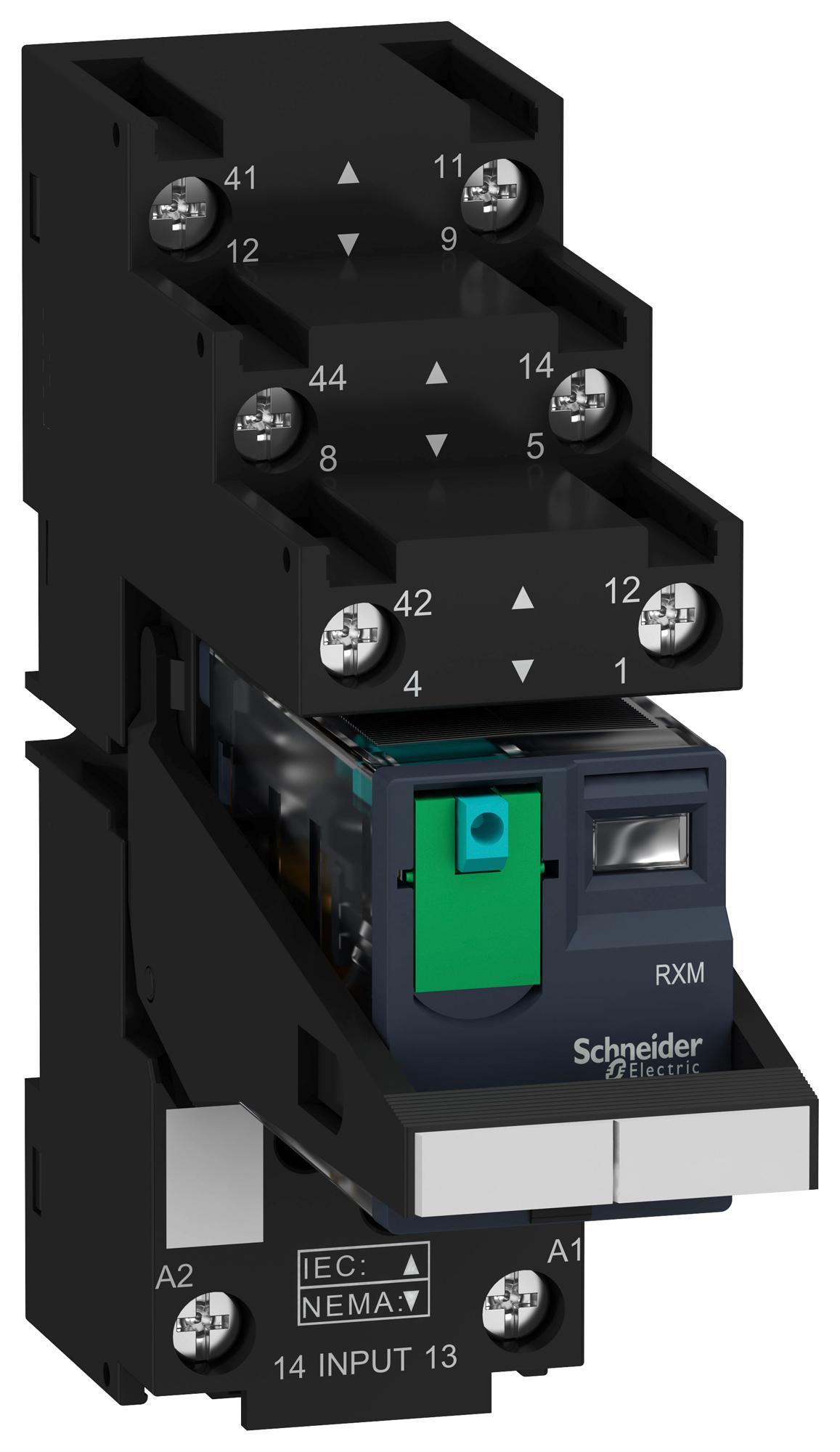 Schneider Electric Rxm2Ab2Bdpvs Power Relay, Dpdt, 24Vdc, 12A, Socket