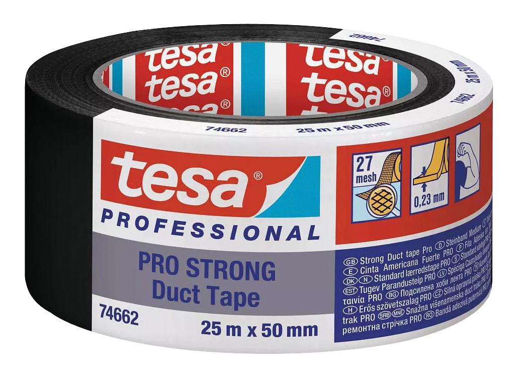 Tesa 74662, Black, 25M X 50Mm Tape, Duct, 50Mm X 25M, Black