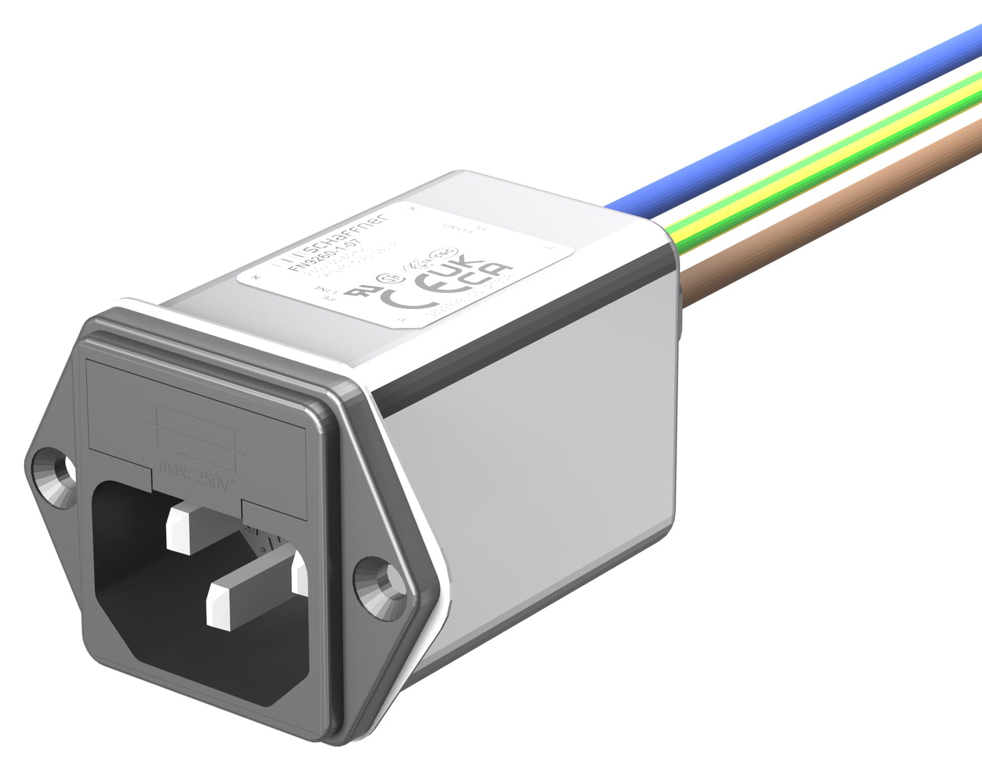 Schaffner Fn9260-1-07 Filtered Iec Mod W/ Fuse, C14, 1A, Wire