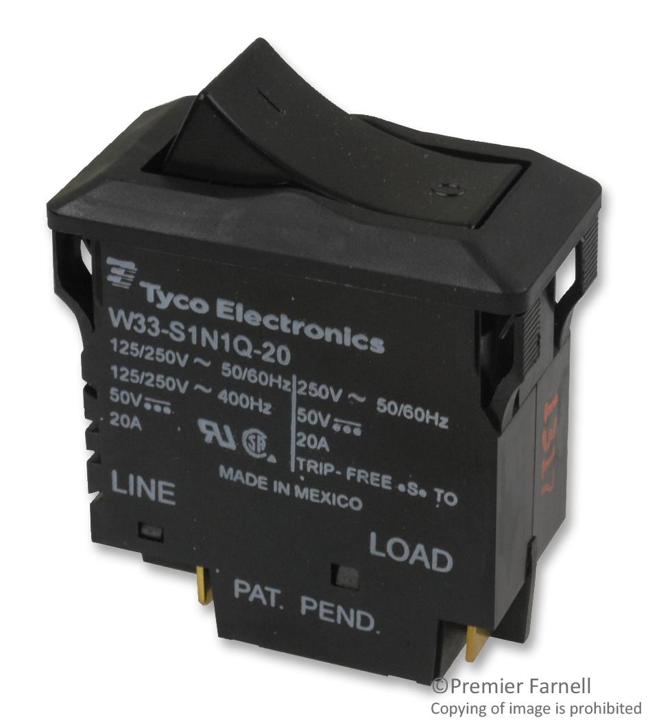 Potter&brumfield - Te Connectivity W33-S1N1Q-20 Circuit Breaker, Thermal, 2P, 250V, 20A