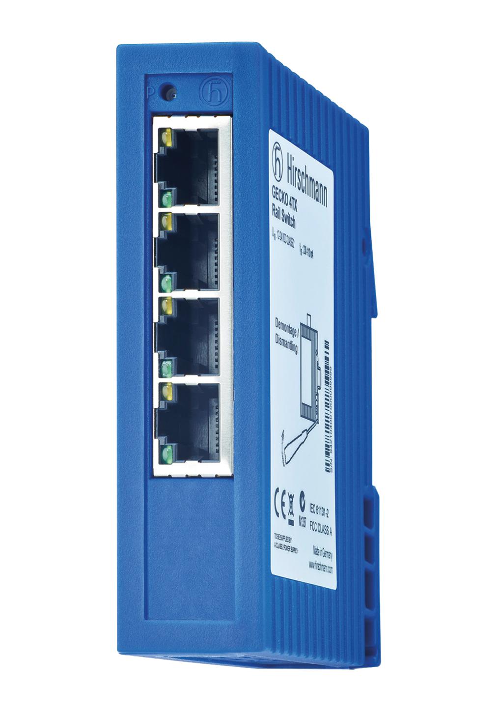 Hirschmann Networking Switches Gecko 4Tx Switch, N/w, 4 Port, 100Mbps, Din Rail