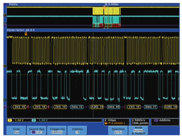 I2C address and data bus waveform decoding 