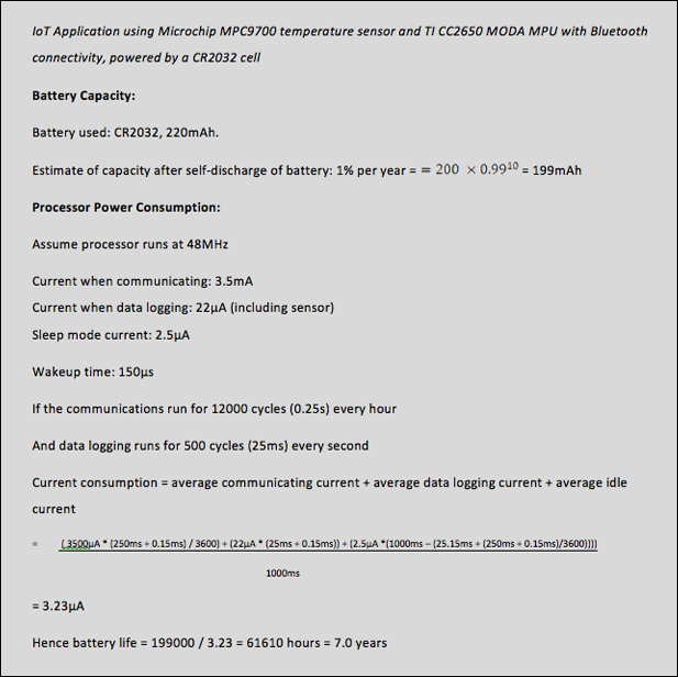 Example battery life calculation for an IoT application Example battery life calculation for an IoT application